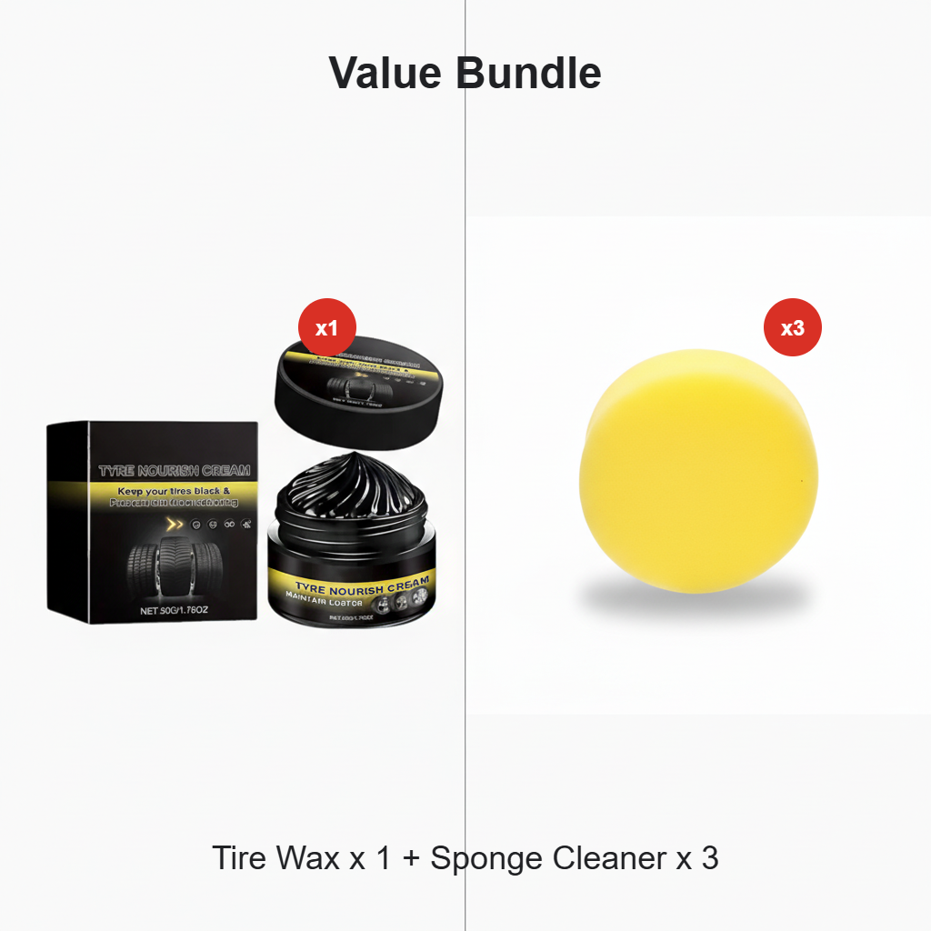 Tire wax – restores black gloss, blocks UV, repels dirt. Easy & quick!