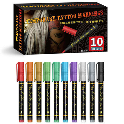 10-Color Temporary Tattoo Markers Set