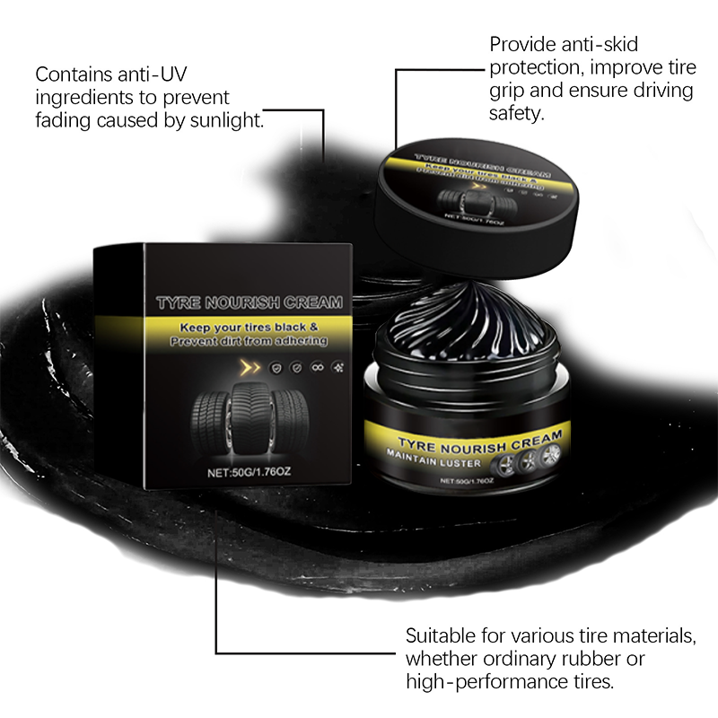 Tire wax – restores black gloss, blocks UV, repels dirt. Easy & quick!