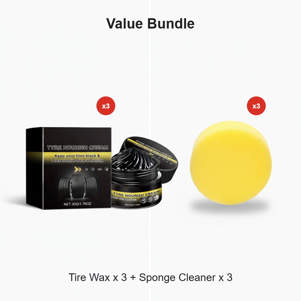 Tire wax – restores black gloss, blocks UV, repels dirt. Easy & quick!